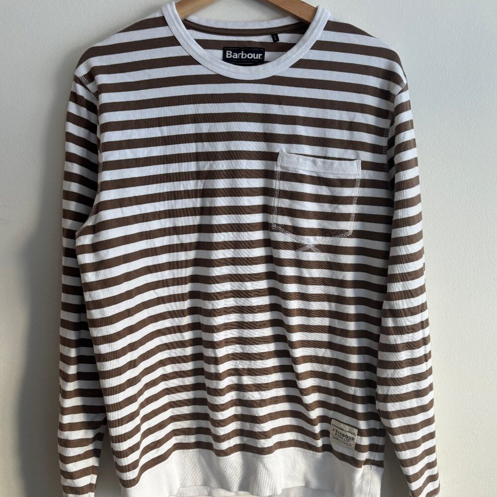 Barbour Brown White Striped Long Sleeve Tee - Medium